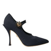 Dolce & Gabbana Black Mary Jane Jersey Crystal Pumps Shoes