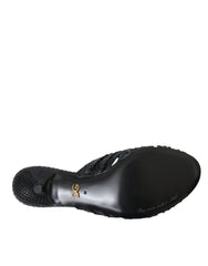 Black Exotic Leather Heels Slides Shoes