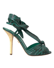 Green Exotic Leather Heels Sandals Shoes