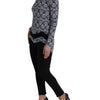 Just Cavalli Blue Floral Lace Long Sleeves Top Underwear Blouse