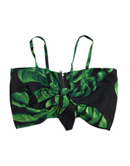 Dolce & Gabbana Black Green Leaf Silk Halter Cropped Top