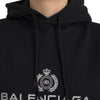 Balenciaga Black Cotton Logo Hooded Pullover Sweatshirt Sweater