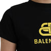 Balenciaga Black Cotton Logo Print Crew Neck Short Sleeves T-shirt