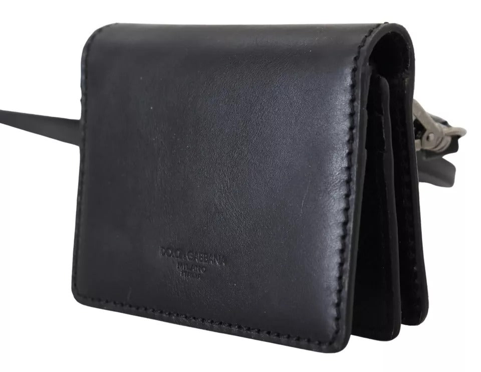 Black Leather Bifold Shoulder Sling Women Wallet