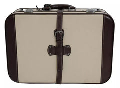 Brown Beige Leather Mens Travel Suitcase Luggage Bag