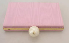 Pink Silk Gold Frame Clutch Evening Party Purse Bag