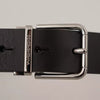 Dolce & Gabbana Black Calf Leather Logo Engraved Metal Buckle Belt