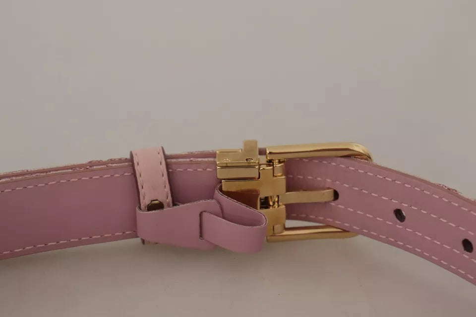 Dolce & Gabbana Pink Jaquard Embroidered Gold Tone Metal Buckle Belt