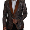 Dolce & Gabbana Bronze Monkey Print Silk Slim Jacket Blazer