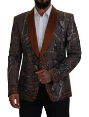 Bronze Monkey Print Silk Slim Jacket Blazer