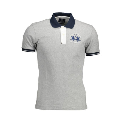 La Martina Gray Cotton Men Polo Shirt