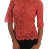 Dolce & Gabbana Elegant Orange Floral Lace Crystal Cardigan Blouse