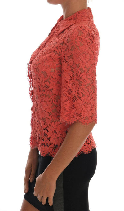 Dolce & Gabbana Elegant Orange Floral Lace Crystal Cardigan Blouse