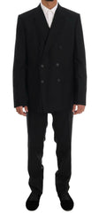 Elegant Black Wool Three-Piece Suit