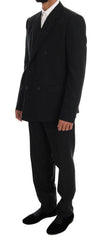 Elegant Black Wool Three-Piece Suit