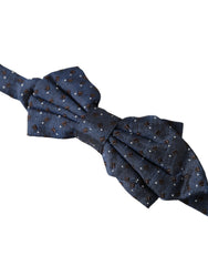 Navy Blue Silk Patterned Adjustable Men Papillon Bow Tie