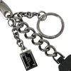 Dolce & Gabbana Black Prince Studs Logo Silver Brass Keychain Keyring