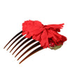 Dolce & Gabbana Red Silk Floral Gold Brass Women Hair Comb