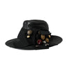 Dolce & Gabbana Black Leather DG Coin Crystal Wide Brim Hat