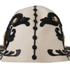 Dolce & Gabbana White Black Wool Embroidered Cameo Brooch Hat