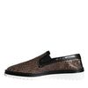 Dolce & Gabbana Brown Black Leather Weaved Men Loafers Shoes