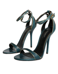 Dark Green Calf Leather Heels Sandals Shoes