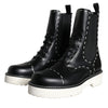 Dolce & Gabbana Black Leather Combat Mid Calf Boots Shoes