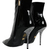 Dolce & Gabbana Black Patent Leather Crystal Heel Boots Shoes