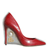 Dolce & Gabbana Red Patent Leather Faux Pearl Heels Pumps Shoes