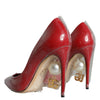 Dolce & Gabbana Red Patent Leather Faux Pearl Heels Pumps Shoes