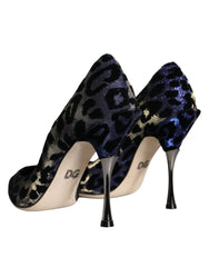 Dark Blue Leopard Lurex Heels Pumps Shoes