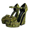 Dolce & Gabbana Green Exotic Leather Ankle Strap Heels Sandals Shoes