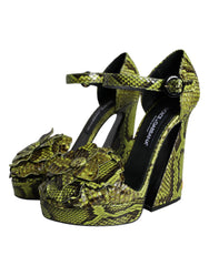 Green Exotic Leather Ankle Strap Heels Sandals Shoes