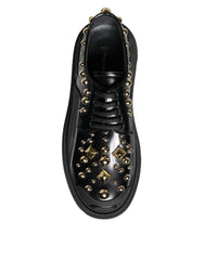 Dolce & Gabbana Black Leather Trekking Derby Embellished Shoes