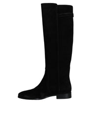 Dolce & Gabbana Black Suede Leather Knee High Boots Shoes