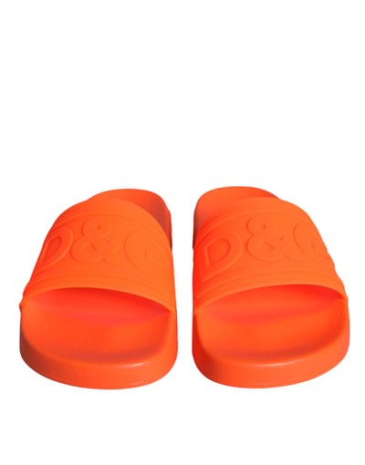 Dolce & Gabbana Orange Rubber Slides Sandals Beachwear Shoes