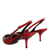 Dolce & Gabbana Red Leather Crystal Heels Slingback Shoes