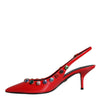 Dolce & Gabbana Red Leather Crystal Heels Slingback Shoes