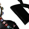 Dolce & Gabbana Black Crystal Leather T-strap Sandals Shoes