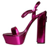 Dolce & Gabbana Fuchsia Leather Platform Logo Keira Sandals Shoes