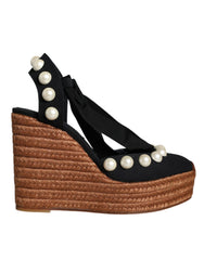 Black Pearl Wedge Heels Sandals Shoes