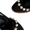 Dolce & Gabbana Black Pearl Wedge Heels Sandals Shoes