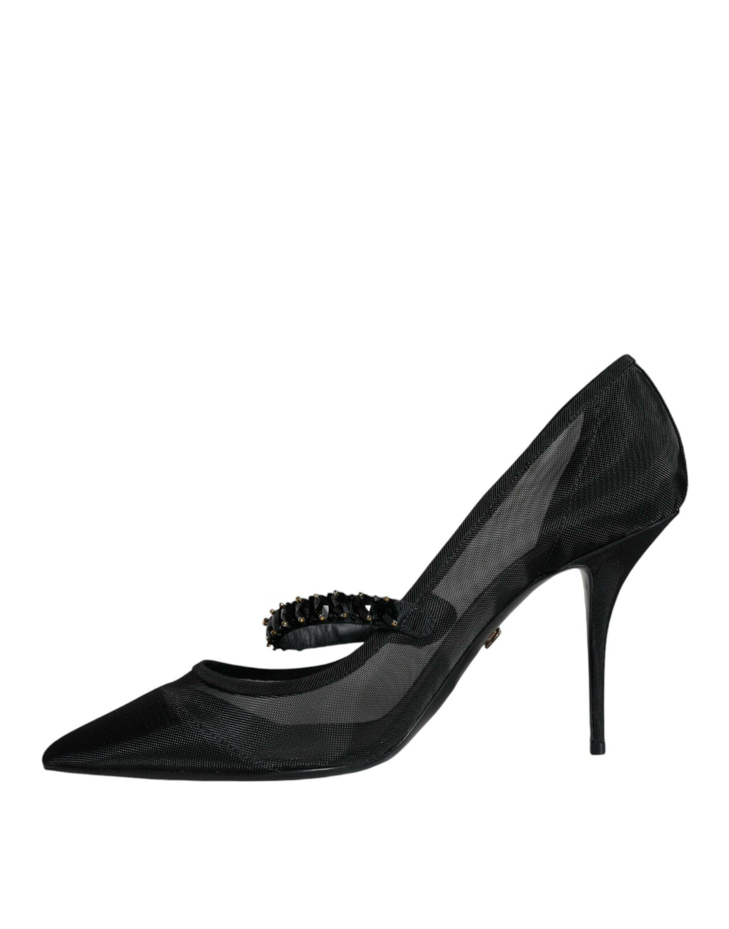 Dolce & Gabbana Black Mesh Mary Jane Crystal Heel Pumps Shoes