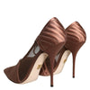 Dolce & Gabbana Brown Mesh Viscose Ankle Strap Pumps Shoes