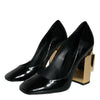 Dolce & Gabbana Black Gold Patent Leather Logo Heels Pumps Shoes