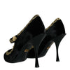 Dolce & Gabbana Black Mary Janes Velvet Gold Pumps Shoes