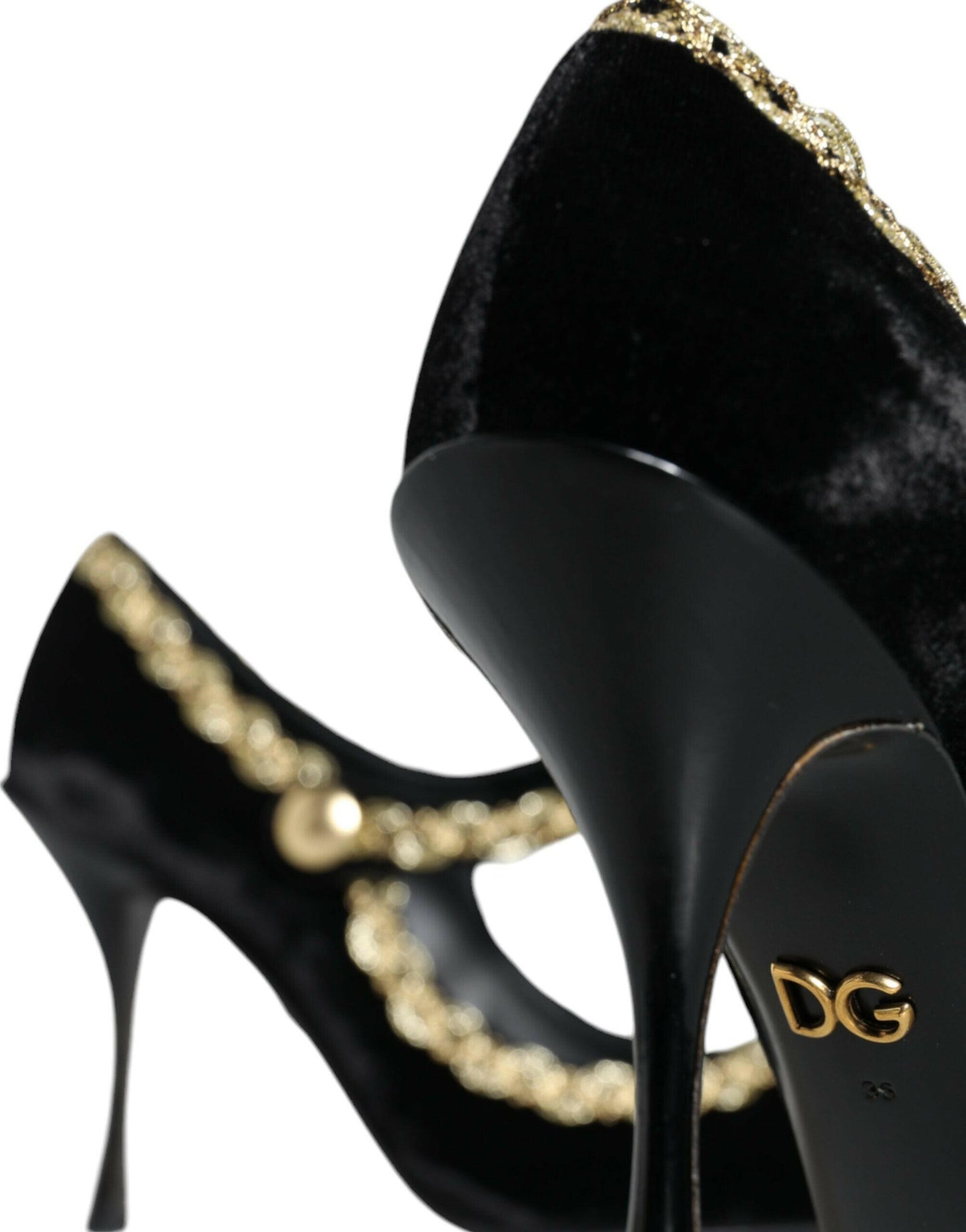 Dolce & Gabbana Black Mary Janes Velvet Gold Pumps Shoes