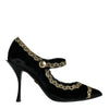 Dolce & Gabbana Black Mary Janes Velvet Gold Pumps Shoes