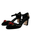 Dolce & Gabbana Black Velvet Roses Ankle Strap Pumps Shoes