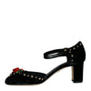 Dolce & Gabbana Black Velvet Roses Ankle Strap Pumps Shoes